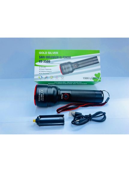 ŞARJ EDİLEBİLİR EL FENERİ Gold Silver GS-3500
